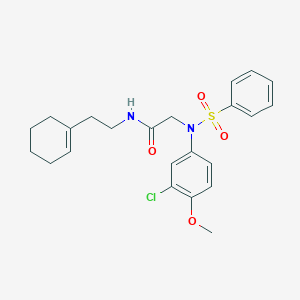 molecular formula C23H27ClN2O4S B4744159 N~2~-(3-chloro-4-methoxyphenyl)-N~1~-[2-(1-cyclohexen-1-yl)ethyl]-N~2~-(phenylsulfonyl)glycinamide 