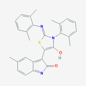 molecular formula C28H25N3O2S B474421 3-{3-(2,6-dimethylphenyl)-2-[(2,6-dimethylphenyl)imino]-4-oxo-1,3-thiazolidin-5-ylidene}-5-methyl-1,3-dihydro-2H-indol-2-one 