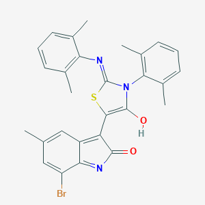 molecular formula C28H24BrN3O2S B474422 7-bromo-3-{3-(2,6-dimethylphenyl)-2-[(2,6-dimethylphenyl)imino]-4-oxo-1,3-thiazolidin-5-ylidene}-5-methyl-1,3-dihydro-2H-indol-2-one 