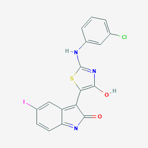 (3Z)-3-{(2Z)-2-[(3-chlorophenyl)imino]-4-oxo-1,3-thiazolidin-5-ylidene}-5-iodo-1,3-dihydro-2H-indol-2-one