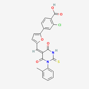 molecular formula C23H15ClN2O5S B4744486 2-chloro-4-(5-{[1-(2-methylphenyl)-4,6-dioxo-2-thioxotetrahydro-5(2H)-pyrimidinylidene]methyl}-2-furyl)benzoic acid 