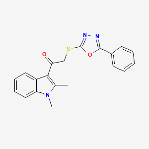 molecular formula C20H17N3O2S B4744530 1-(1,2-dimethyl-1H-indol-3-yl)-2-[(5-phenyl-1,3,4-oxadiazol-2-yl)thio]ethanone 