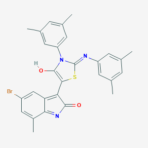 molecular formula C28H24BrN3O2S B474467 5-bromo-3-{3-(3,5-dimethylphenyl)-2-[(3,5-dimethylphenyl)imino]-4-oxo-1,3-thiazolidin-5-ylidene}-7-methyl-1,3-dihydro-2H-indol-2-one 