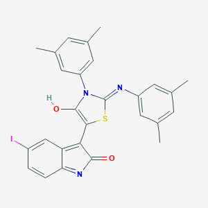 molecular formula C27H22IN3O2S B474472 3-{3-(3,5-dimethylphenyl)-2-[(3,5-dimethylphenyl)imino]-4-oxo-1,3-thiazolidin-5-ylidene}-5-iodo-1,3-dihydro-2H-indol-2-one 