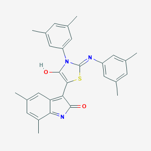molecular formula C29H27N3O2S B474473 3-{3-(3,5-dimethylphenyl)-2-[(3,5-dimethylphenyl)imino]-4-oxo-1,3-thiazolidin-5-ylidene}-5,7-dimethyl-1,3-dihydro-2H-indol-2-one 