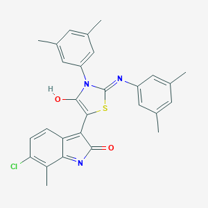 molecular formula C28H24ClN3O2S B474475 6-chloro-3-{3-(3,5-dimethylphenyl)-2-[(3,5-dimethylphenyl)imino]-4-oxo-1,3-thiazolidin-5-ylidene}-7-methyl-1,3-dihydro-2H-indol-2-one 