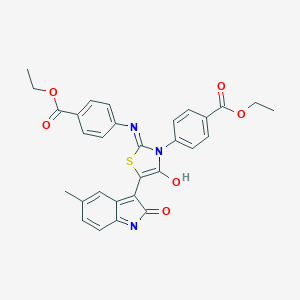 molecular formula C30H25N3O6S B474518 ethyl 4-[2-{[4-(ethoxycarbonyl)phenyl]imino}-5-(5-methyl-2-oxo-1,2-dihydro-3H-indol-3-ylidene)-4-oxo-1,3-thiazolidin-3-yl]benzoate 