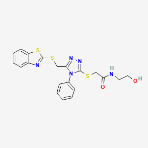 molecular formula C20H19N5O2S3 B4745305 2-({5-[(1,3-benzothiazol-2-ylthio)methyl]-4-phenyl-4H-1,2,4-triazol-3-yl}thio)-N-(2-hydroxyethyl)acetamide 