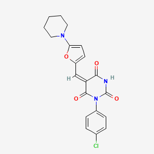 molecular formula C20H18ClN3O4 B4745329 1-(4-chlorophenyl)-5-{[5-(1-piperidinyl)-2-furyl]methylene}-2,4,6(1H,3H,5H)-pyrimidinetrione 