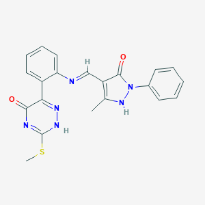 6-[2-[(5-methyl-3-oxo-2-phenyl-1H-pyrazol-4-yl)methylideneamino]phenyl]-3-methylsulfanyl-2H-1,2,4-triazin-5-one