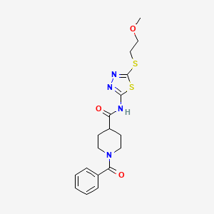 molecular formula C18H22N4O3S2 B4745469 1-benzoyl-N-{5-[(2-methoxyethyl)thio]-1,3,4-thiadiazol-2-yl}-4-piperidinecarboxamide 