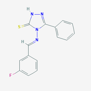 molecular formula C15H11FN4S B474566 4-[(3-fluorobenzylidene)amino]-5-phenyl-4H-1,2,4-triazol-3-yl hydrosulfide CAS No. 1630031-40-1