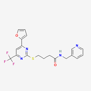 molecular formula C19H17F3N4O2S B4745792 4-{[4-(2-furyl)-6-(trifluoromethyl)-2-pyrimidinyl]thio}-N-(3-pyridinylmethyl)butanamide 