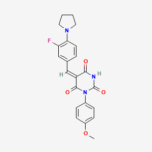 molecular formula C22H20FN3O4 B4746020 5-[3-fluoro-4-(1-pyrrolidinyl)benzylidene]-1-(4-methoxyphenyl)-2,4,6(1H,3H,5H)-pyrimidinetrione 
