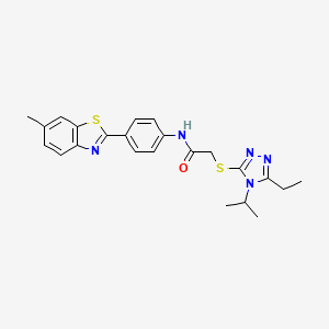 molecular formula C23H25N5OS2 B4746165 2-[(5-ethyl-4-isopropyl-4H-1,2,4-triazol-3-yl)thio]-N-[4-(6-methyl-1,3-benzothiazol-2-yl)phenyl]acetamide 