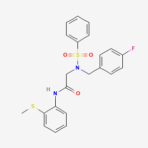 molecular formula C22H21FN2O3S2 B4746173 N~2~-(4-fluorobenzyl)-N~1~-[2-(methylthio)phenyl]-N~2~-(phenylsulfonyl)glycinamide 