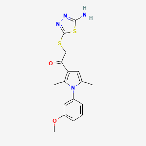 molecular formula C17H18N4O2S2 B4746279 2-[(5-amino-1,3,4-thiadiazol-2-yl)thio]-1-[1-(3-methoxyphenyl)-2,5-dimethyl-1H-pyrrol-3-yl]ethanone 