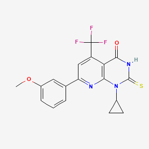 molecular formula C18H14F3N3O2S B4746413 1-cyclopropyl-2-mercapto-7-(3-methoxyphenyl)-5-(trifluoromethyl)pyrido[2,3-d]pyrimidin-4(1H)-one 