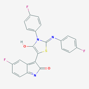 molecular formula C23H12F3N3O2S B474644 5-fluoro-3-{3-(4-fluorophenyl)-2-[(4-fluorophenyl)imino]-4-oxo-1,3-thiazolidin-5-ylidene}-1,3-dihydro-2H-indol-2-one 