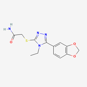 molecular formula C13H14N4O3S B4746479 2-{[5-(1,3-benzodioxol-5-yl)-4-ethyl-4H-1,2,4-triazol-3-yl]thio}acetamide 