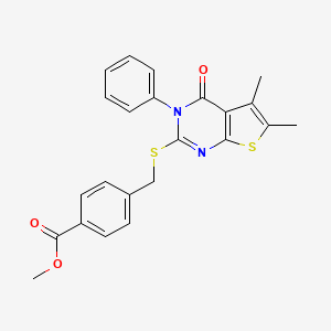 molecular formula C23H20N2O3S2 B4746549 methyl 4-{[(5,6-dimethyl-4-oxo-3-phenyl-3,4-dihydrothieno[2,3-d]pyrimidin-2-yl)thio]methyl}benzoate 