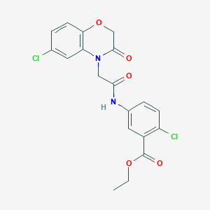 molecular formula C19H16Cl2N2O5 B4746647 ethyl 2-chloro-5-{[(6-chloro-3-oxo-2,3-dihydro-4H-1,4-benzoxazin-4-yl)acetyl]amino}benzoate 