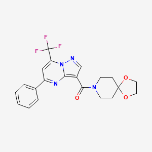 molecular formula C21H19F3N4O3 B4746718 8-{[5-phenyl-7-(trifluoromethyl)pyrazolo[1,5-a]pyrimidin-3-yl]carbonyl}-1,4-dioxa-8-azaspiro[4.5]decane 