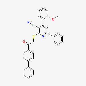 molecular formula C33H24N2O2S B4746849 2-{[2-(4-biphenylyl)-2-oxoethyl]thio}-4-(2-methoxyphenyl)-6-phenylnicotinonitrile 