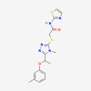 molecular formula C17H19N5O2S2 B4746901 2-({4-methyl-5-[1-(3-methylphenoxy)ethyl]-4H-1,2,4-triazol-3-yl}thio)-N-1,3-thiazol-2-ylacetamide 
