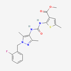 molecular formula C20H21FN4O3S B4746952 methyl 2-[({[1-(2-fluorobenzyl)-3,5-dimethyl-1H-pyrazol-4-yl]amino}carbonyl)amino]-5-methyl-3-thiophenecarboxylate 