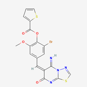 molecular formula C18H11BrN4O4S2 B4747147 2-bromo-4-[(5-imino-7-oxo-5H-[1,3,4]thiadiazolo[3,2-a]pyrimidin-6(7H)-ylidene)methyl]-6-methoxyphenyl 2-thiophenecarboxylate 
