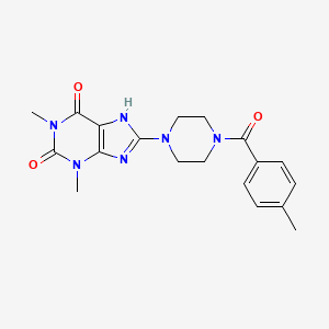 molecular formula C19H22N6O3 B4747204 1,3-dimethyl-8-[4-(4-methylbenzoyl)-1-piperazinyl]-3,7-dihydro-1H-purine-2,6-dione 