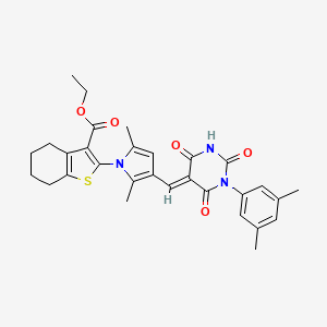 molecular formula C30H31N3O5S B4747222 ethyl 2-(3-{[1-(3,5-dimethylphenyl)-2,4,6-trioxotetrahydro-5(2H)-pyrimidinylidene]methyl}-2,5-dimethyl-1H-pyrrol-1-yl)-4,5,6,7-tetrahydro-1-benzothiophene-3-carboxylate 