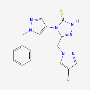 molecular formula C16H14ClN7S B4747245 4-(1-benzyl-1H-pyrazol-4-yl)-5-[(4-chloro-1H-pyrazol-1-yl)methyl]-4H-1,2,4-triazole-3-thiol 