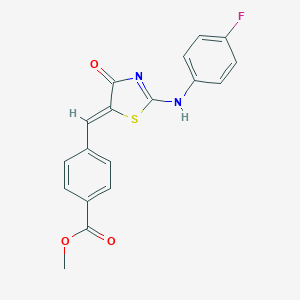 molecular formula C18H13FN2O3S B474741 (Z)-methyl 4-((2-((4-fluorophenyl)amino)-4-oxothiazol-5(4H)-ylidene)methyl)benzoate CAS No. 307541-06-6