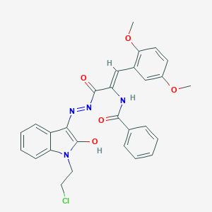 molecular formula C28H25ClN4O5 B474742 N-[1-({2-[1-(2-chloroethyl)-2-oxo-1,2-dihydro-3H-indol-3-ylidene]hydrazino}carbonyl)-2-(2,5-dimethoxyphenyl)vinyl]benzamide 