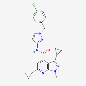 molecular formula C24H23ClN6O B4747475 N-[1-(4-chlorobenzyl)-1H-pyrazol-3-yl]-3,6-dicyclopropyl-1-methyl-1H-pyrazolo[3,4-b]pyridine-4-carboxamide 