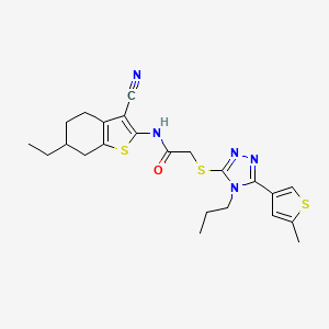 molecular formula C23H27N5OS3 B4747515 N-(3-cyano-6-ethyl-4,5,6,7-tetrahydro-1-benzothien-2-yl)-2-{[5-(5-methyl-3-thienyl)-4-propyl-4H-1,2,4-triazol-3-yl]thio}acetamide 