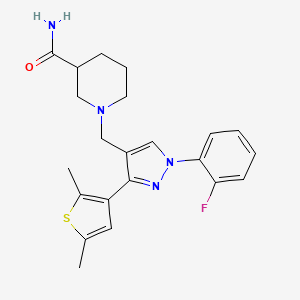 molecular formula C22H25FN4OS B4747518 1-{[3-(2,5-dimethyl-3-thienyl)-1-(2-fluorophenyl)-1H-pyrazol-4-yl]methyl}-3-piperidinecarboxamide 