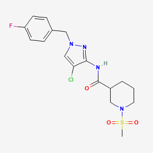 molecular formula C17H20ClFN4O3S B4747652 N-[4-chloro-1-(4-fluorobenzyl)-1H-pyrazol-3-yl]-1-(methylsulfonyl)-3-piperidinecarboxamide 