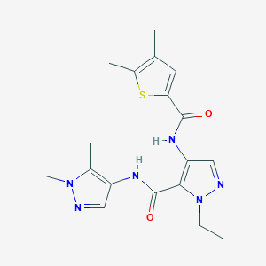 molecular formula C18H22N6O2S B4747688 N-(1,5-dimethyl-1H-pyrazol-4-yl)-4-{[(4,5-dimethyl-2-thienyl)carbonyl]amino}-1-ethyl-1H-pyrazole-5-carboxamide 