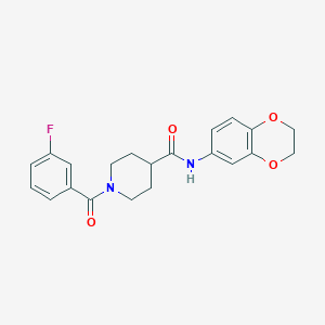 molecular formula C21H21FN2O4 B4747748 N-(2,3-dihydro-1,4-benzodioxin-6-yl)-1-(3-fluorobenzoyl)-4-piperidinecarboxamide 