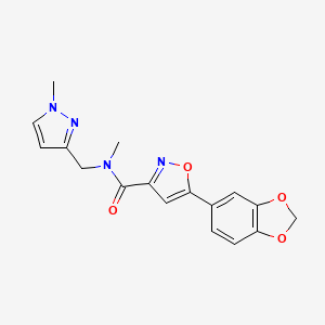 molecular formula C17H16N4O4 B4747765 5-(1,3-benzodioxol-5-yl)-N-methyl-N-[(1-methyl-1H-pyrazol-3-yl)methyl]-3-isoxazolecarboxamide 