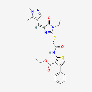 molecular formula C26H27N5O4S2 B4747779 ethyl 2-{[({4-[(1,5-dimethyl-1H-pyrazol-4-yl)methylene]-1-ethyl-5-oxo-4,5-dihydro-1H-imidazol-2-yl}thio)acetyl]amino}-4-phenyl-3-thiophenecarboxylate 