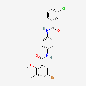 molecular formula C22H18BrClN2O3 B4747825 5-bromo-N-{4-[(3-chlorobenzoyl)amino]phenyl}-2-methoxy-3-methylbenzamide 