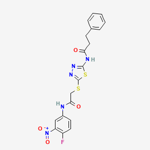 molecular formula C19H16FN5O4S2 B4747837 N-[5-({2-[(4-fluoro-3-nitrophenyl)amino]-2-oxoethyl}thio)-1,3,4-thiadiazol-2-yl]-3-phenylpropanamide 