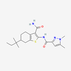 molecular formula C20H28N4O2S B4747891 N-[3-(aminocarbonyl)-6-(1,1-dimethylpropyl)-4,5,6,7-tetrahydro-1-benzothien-2-yl]-1,5-dimethyl-1H-pyrazole-3-carboxamide 