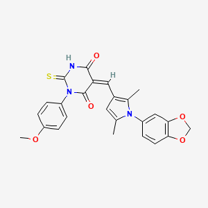 molecular formula C25H21N3O5S B4747904 5-{[1-(1,3-benzodioxol-5-yl)-2,5-dimethyl-1H-pyrrol-3-yl]methylene}-1-(4-methoxyphenyl)-2-thioxodihydro-4,6(1H,5H)-pyrimidinedione 