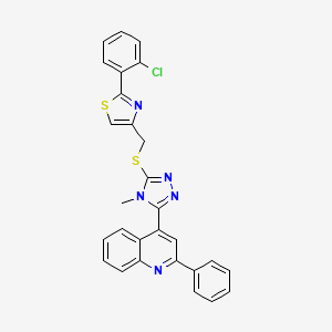 molecular formula C28H20ClN5S2 B4747930 4-[5-({[2-(2-chlorophenyl)-1,3-thiazol-4-yl]methyl}thio)-4-methyl-4H-1,2,4-triazol-3-yl]-2-phenylquinoline 
