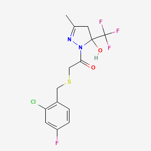 molecular formula C14H13ClF4N2O2S B4747942 1-{[(2-chloro-4-fluorobenzyl)thio]acetyl}-3-methyl-5-(trifluoromethyl)-4,5-dihydro-1H-pyrazol-5-ol 